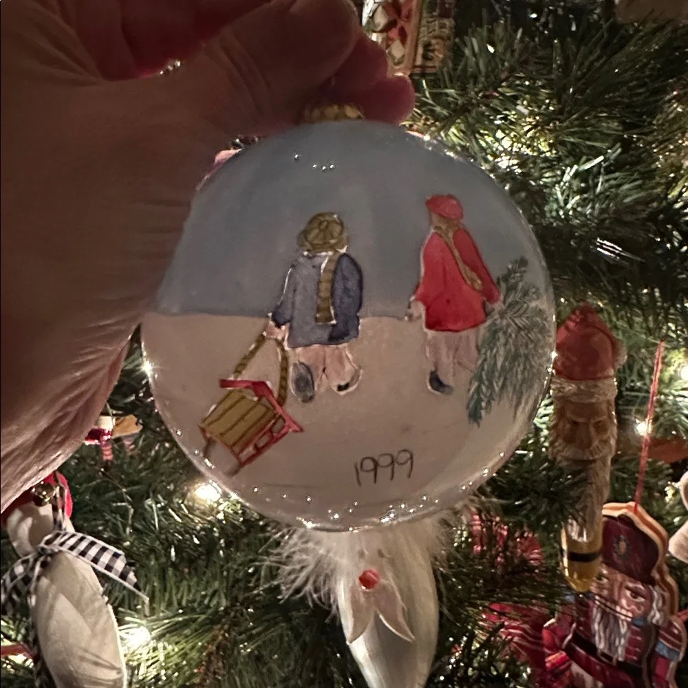 Li Bien Eglomise Ornament 1999 Children Snowman Sled Inside Hand Painted - Picture 3 of 16